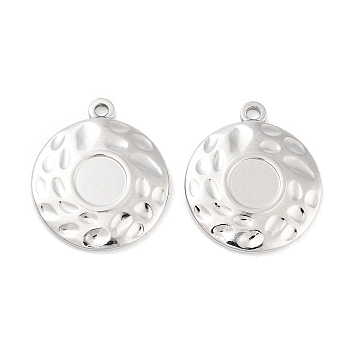304 Stainless Steel Pendant Cabochon Settings, Flat Round, Stainless Steel Color, Tray: 8.5mm, 26.5x23x3mm, Hole: 2mm