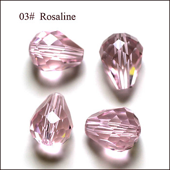 Imitation Austrian Crystal Beads, Grade AAA, Faceted, Drop, Pink, 6x8mm, Hole: 0.7~0.9mm