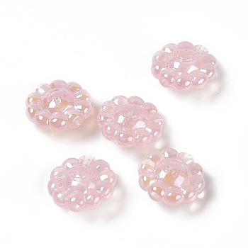 UV Plating Acrylic European Beads, Large Hole Beads, with Glitter Powder, AB Color, Flower with Smiling Face, Pink, 23.5x24x12mm, Hole: 4mm