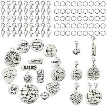 DIY Word Alloy Pendant Decoration Making Kit, Antique Silver & Platinum, Pendant: 8~24.5x10.5~30x1~3mm, Hole: 1.2~2.5mm