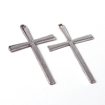 Tibetan Style Alloy Cross Large Pendants, Lead Free, Cadmium Free and Nickel Free, Antique Silver, 61.5mm long, 36.5mm wide, 2mm thick, hole: 2mm