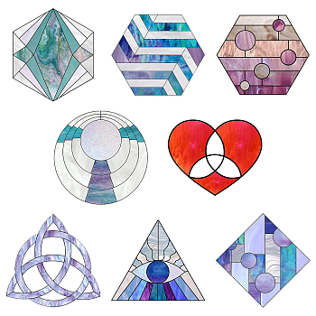 Custom PVC Glass Stickers, Static Cling Window Stickers, Square, Geometric Pattern, 200x200mm, 8pcs/set