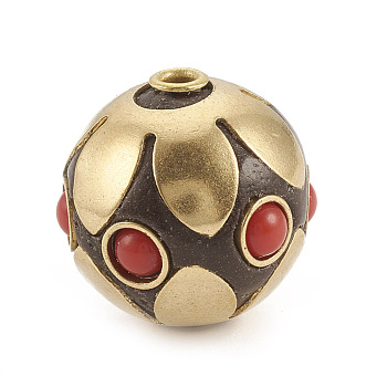 Handmade Indonesia Beads, with Raw(Unplated) Brass Findings, Round, Red, 18x17mm, Hole: 2mm