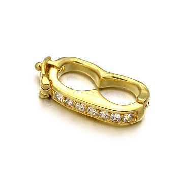 Rack Plating Brass Micro Pave Cubic Zirconia Twister Clasps, Lead Free & Cadmium Free, Golden, 19x9.5x3mm