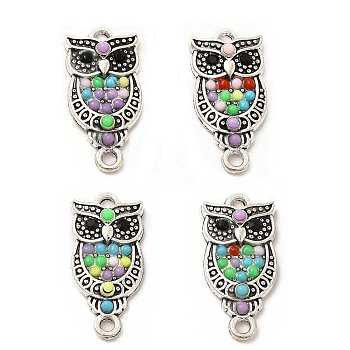 Alloy Jet Rhinestone Connector Charms, Owl Links, with Synthetic Turquoise Beads, Antique Silver, Nickel, Mixed Color, 24x11x4mm, Hole: 1.8mm
