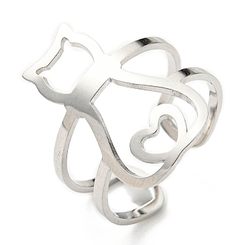 304 Stainless Steel Hollow Cat Open Cuff Ring, Stainless Steel Color, Inner Diameter: 18mm