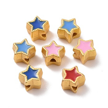 Alloy Beads, with Enamel, Star, Matte Gold Color, Mixed Color, 6x7x4.5mm, Hole: 1.2mm