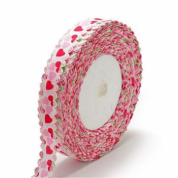 Single Face Printed Polyester Satin Ribbon, Cherry & Heart Pattern, Red, 5/8 inch(16mm), about 50yards/roll