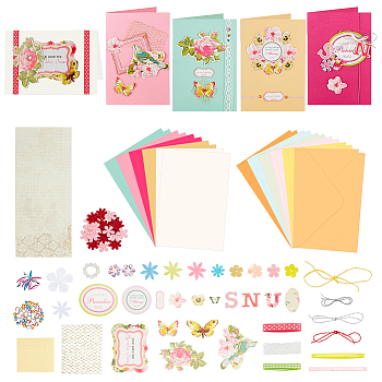 Envelope & Card Kids Craft Kits, including Envelope, Paperboard and Rectangle Konfetti, Silk Ribbon, Rhinestone and Paper Accessories, Mixed Color, 110x170x1mm