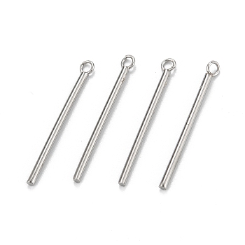304 Stainless Steel Pendants, Column, Stainless Steel Color, 28x3x1.5mm, Hole: 1.6mm