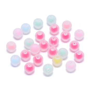 Transparent Acrylic Beads, Frosted, Bead in Bead, Round, Mixed Color, 8x7.5mm, Hole: 2mm, about 2080pcs/500g