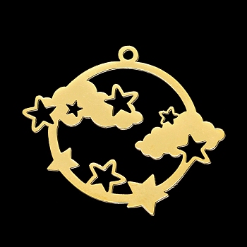 201 Stainless Steel Pendants, Laser Cut, Planet with Star & Cloud, Golden, 27x30.5x1mm, Hole: 1.6mm