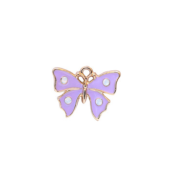 Zinc Alloy Enamel Butterfly Jewelry Pendant, with Crystal AB Resin Rhinestone, Light Gold, Plum, 12x16mm, Hole: 3mm