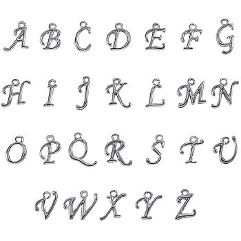 Alloy Alphabet Pendants, Gunmetal, 12~17x4~15x2mm, Hole: 1.5mm