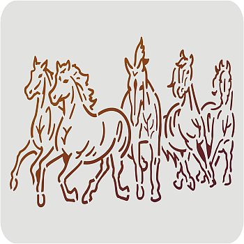 Large Plastic Reusable Drawing Painting Stencils Templates, for Painting on Scrapbook Fabric Tiles Floor Furniture Wood, Rectangle, Horse Pattern, 297x210mm