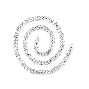 Men's 201 Stainless Steel Cuban Link Chain Necklace, Stainless Steel Color, 19.69 inch(50cm), Wide: 7mm