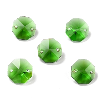 Electroplate Glass Links Connectors, Faceted, for Chandelier Prism Beads Chain, DIY Craft Jewelry Decoration, Octagon, Lime Green, 14x14x7.5mm, Hole: 1.6mm