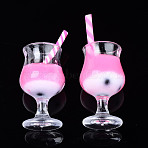 Plastic Goblet Pendants, Imitaion Bubble Milk Tea Charms, with Epoxy Resin and Polymer Clay inside, Two Tone, Hot Pink, 31~39x16mm, Hole: 1.8mm(CRES-S359-21B)