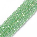 Electroplate Glass Beads Strands, AB Color Plated, Faceted Rondelle, Lime Green, 2.9~3.3x2mm, Hole: 0.5mm, about 135~140pcs/strand, 32~34cm(EGLA-R048-2mm-10)