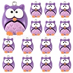 15Pcs Opaque Resin Pendants, Halloween Charms with Platinum Tone Alloy Loops, Owl Charm, Orchid, 20x27.5x10mm, Hole: 1.5mm(RESI-YW0005-32)