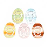 Cellulose Acetate(Resin) Big Pendants, Stripe, Oval, Mixed Color, 48x35x2.5mm, Hole: 1.5mm(KY-R017-32)
