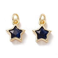 Brass Cubic Zirconia Charms, Real 18K Gold Plated, Star, Dark Blue, 9x7.5x3mm, Hole: 2.5mm(FIND-Z005-02E)