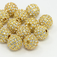 Alloy Rhinestone Beads, Grade A, Round, Golden Metal Color, Crystal, 12mm(RB-A034-12mm-A01G)