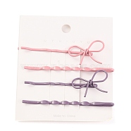 4Pcs Painted Iron Hair Bobby Pins, with Bowknot Alloy Findings, Mixed Color, 56x19.5x7mm, 63.5x2.5x5mm, 2 Styles, 2 Colors(PHAR-I007-16A)