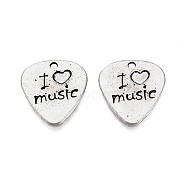 Tibetan Style Alloy Pendants, Cadmium Free & Lead Free, Heart with Word I Love Music, Antique Silver, 24.5x22.5x1.5mm, Hole: 2mm, about 300pcs/1000g(TIBEP-T010-03AS)