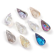 Embossed Glass Rhinestone Pendants, Teardrop, Faceted, Mixed Color, 14x7x4mm, Hole: 1.2mm(GLAA-J101-06A)