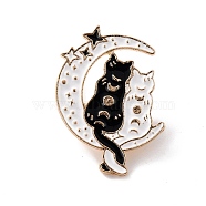 Moon Star Cats Enamel Pin, Cute Alloy Enamel Brooch for Backpacks Clothes, Light Gold, White, 31.5x22x9.5mm(JEWB-C011-05)