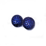 CZ Brass Micro Pave Grade AAA Blue Color Cubic Zirconia Round Beads, Cadmium Free & Nickel Free & Lead Free, Gunmetal, 12mm, Hole: 2mm(KK-O065-12mm-03B-NR)