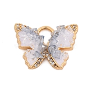 Natural Quartz Crystal Rock Crystal Pendants, Brass Pave Clear Cubic Zirconia with Enamel Butterfly Charms, Real 18K Gold Plated, 15x20x4.5mm, Hole: 5x4mm(KK-Z066-04G)