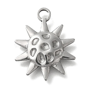 Anti-Tarnish 304 Stainless Steel Pendants, Sun Charm, Stainless Steel Color, 19x15x2.2mm, Hole: 2mm(STAS-Z092-01AS-07)