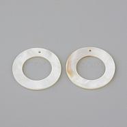 Freshwater Shell Pendants, Ring, Creamy White, 30x2mm, Hole: 1mm(SHEL-Q008-47)