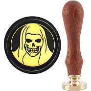Halloween Brass Wax Seal Stamp with Handle, for DIY Scrapbooking, Skull, 3.5x1.18 inch(8.9x3cm)(AJEW-WH0184-0615)