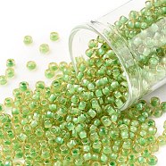 TOHO Round Seed Beads, Japanese Seed Beads, (945) Inside Color Jonquil/Mint Julep Lined, 8/0, 3mm, Hole: 1mm, about 1110pcs/50g(SEED-XTR08-0945)