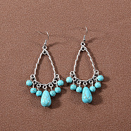 Bohemian tassel turquoise earrings, retro ethnic minority style earrings, personalized temperament, Tibetan ear accessories(JU8957-18)