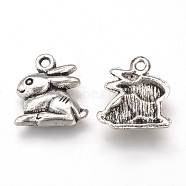 Tibetan Style Alloy Bunny Charms, Rabbit, Cadmium Free & Lead Free, Antique Silver, 14.5x13x2mm, Hole: 1.5mm, about 1140pcs/1000g(TIBEP-T002-45AS-RS)