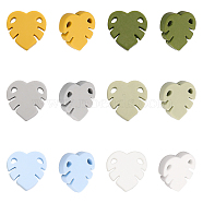 12Pcs 6 Colors Food Grade Eco-Friendly Silicone Beads, Chewing Beads For Teethers, DIY Nursing Necklaces Making, Monstera Leaf, Mixed Color, 35x35.5x8mm, Hole: 2.5mm, 2pcs/color(SIL-CA0002-54)