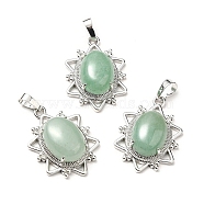 Natural Green Aventurine Pendants, Flower Charms, with Platinum Tone Brass Findings, Cadmium Free & Lead Free, 32x23x9.5~10.5mm, Hole: 7x5mm(G-B033-03P-23)