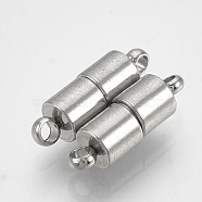 201 Stainless Steel Magnetic Clasps with Loops, Column, Stainless Steel Color, 13x4mm, Hole: 1mm(STAS-S103-06)