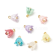 Spray Paint ABS Plastic Imitation Pearl Charms, with Golden Tone Brass Findings, Flower, Mixed Color, 12x10.5mm, Hole: 2mm(PALLOY-JF01603-03)