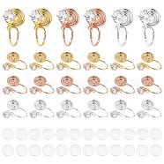 Elite 24Pcs 3 Color Brass Micro Pave Cubic Zirconia Clip-on Earrings Finding, with 24Pcs Comfort Silicone Pads, Long-Lasting Plated, Mixed Color, 13.5x11x7.5mm, Hole: 0.9~1mm, 8pcs/set(KK-PH0001-94)