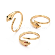 Ion Plating(IP) 304 Stainless Steel Snake Wrap Open Cuff Ring with Rhinestone for Women, Golden, Mixed Color, US Size 8(18.1mm)(RJEW-E062-B03-G)
