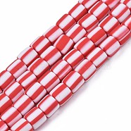 Handmade Polymer Clay Bead Strands, Column, Red, 6x6mm, Hole: 1.5mm, about 63pcs/strand, 15.55 inch~15.94 inch(39.5~40.5cm)(CLAY-T020-12D)