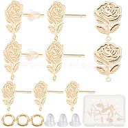 30Pcs Brass Stud Earring Findings, with Horizontal Loops, Rose Flower, with 30Pcs Open Jump Rings & 100Pcs Plastic Ear Nuts, Real 18K Gold Plated, 12x9mm, Hole: 1mm, Pin: 0.6mm(KK-CN0002-07)