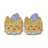 Resin Decoden Cabochons, with Paillette/Glitter Sequins, Cat Shape, 24.5x20.5x2mm(RESI-C045-08I)
