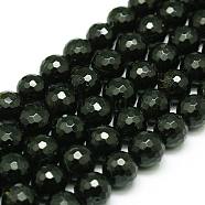 Natural Black Tourmaline Beads Strands, Round, Faceted, Tourmaline, 6mm, Hole: 1mm, 32pcs/strand, 8 inch(X-G-C073-6mm-2)
