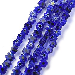 Handmade Millefiori Glass Bead Strands, Flower, Medium Blue, 3.7~5.6x2.6mm, Hole: 1mm, about 88~110pcs/Strand, 15.75''(40cm)(X-LAMP-J035-4mm-14)